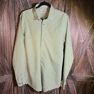 Men’s Express Sz Large Green green plaid button down long sleeve shirt like new